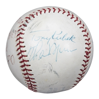 Thurman Munson, Tony Kubek & Yogi Berra Multi Signed OAL MacPhail Baseball (Beckett)